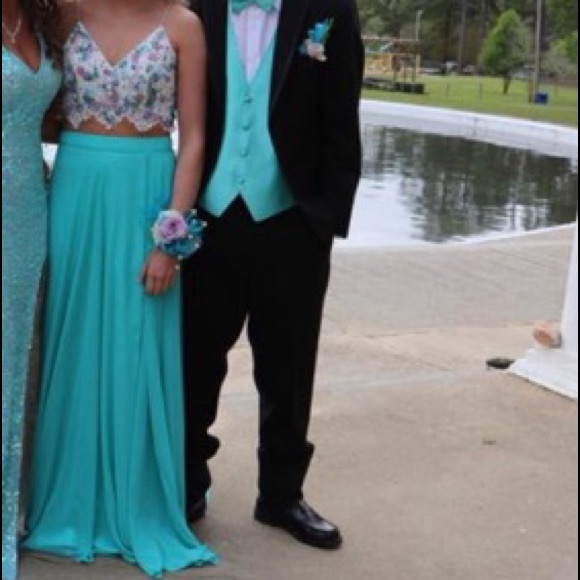 2 piece turquoise prom dress - Picture 3 of 6